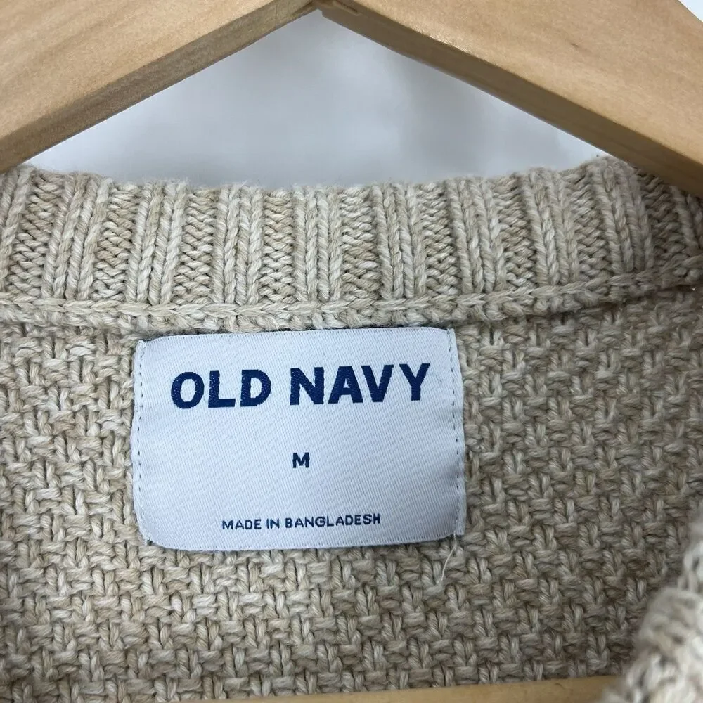 Old Navy Sweater Size Medium Cable Knit Fisherman Natural Beige Pullover Crew